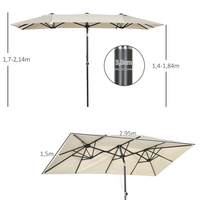 Outsunny Parasol, садова парасолька 150 x 295 см, подвійна парасолька з регульованим кутом нахилу, ринкова парасолька для патіо, поліестер, кремовий