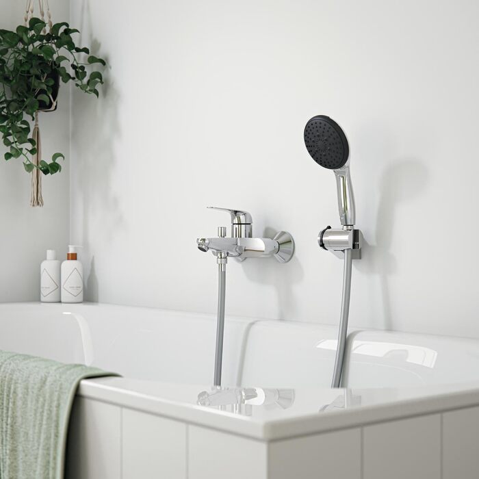 Змішувач для ванни Grohe Swift, хром, з інструментом, настінний, з автоматичним перемиканням ванна/душ, з зворотним клапаном, з металевими важелями, S-з'єднання, 24335001