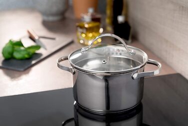 Каструля axentia Pado з кришкою зі скла, нержавіюча сталь, 1,5 л, для індукції та всіх плит, біла, Ø 16 см