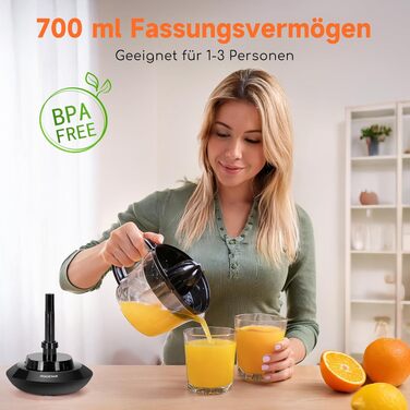 Електрична цитрусовижималка Aigostar 700 мл, 40 Вт, 2 режими, BPA-free, чорна