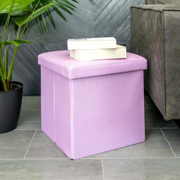 Складний пуф Intirilife 38x38x38 см, рожевий лотос, зі зберіганням, кришкою, тканинний сидіння-куб, підставка для ніг, органайзер
