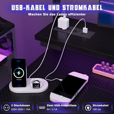 Ігровий стіл JUMMICO 140x60 см з розеткою, LED-підсвіткою та вуглецевим покриттям, обертовий комп'ютерний стіл з підставкою під монітор, шухлядами та підставкою для навушників, чорний