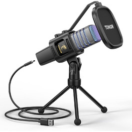 Ігровий USB-мікрофон TONOR TC30 з RGB підсвіткою для ПК, стрімінгу, подкастів, студії, конденсаторний, кардіоїдна спрямованість, з підставкою, для ігор, YouTube, конференцій, співу, сумісний з PS4, PS5