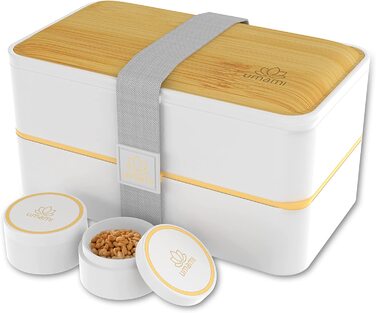 Ланчбокс Umami з приборами, 2 контейнерами для соусу, герметичний бенто-бокс для обіду та салатів, 1200 мл, білий, для дорослих, з аксесуарами та відділеннями для meal prep