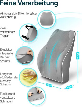 Ортопедична подушка для спини Travel Ease з пам’яттю форми, поперекова підтримка для офісного стільця з антистатичним гіпоалергенним чохлом, сіра