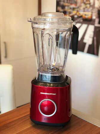 Потужний блендер KeMar 1500Вт, 2 л, з сенсорним керуванням, 6 програм, BPA-free, для смузі, коктейлів, горіхової пасти, червоний металік + бамбукові трубочки