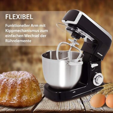 Кухонна машина Syntrox Germany 1500 Вт з м'ясорубкою, міксером, чашею з нержавіючої сталі 7,5 л, чорна