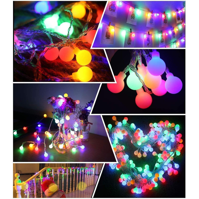 Гірлянда Useber Кулі 100 LED, 8 режимів, з пультом, для кімнати, саду, балкона, різнокольорова, для дитячої, новорічна декорація