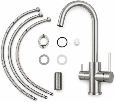 Змішувач кухонний AORA® VANTO INOX з нержавіючої сталі 304 для фільтра води та системи зворотного осмосу, поворотний вилив 360°