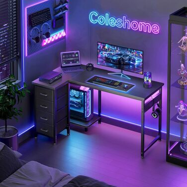 Кутовий письмовий стіл Coleshome L-подібний, 120x70 см, з 4 шухлядами, реверсивний комп'ютерний стіл для офісу та спальні, чорний