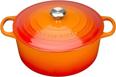 Le Creuset круглий чавунний жаровник Signature 22 см, червоний + силіконова прихватка чорна