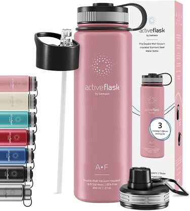 Термос-бутилка з нержавіючої сталі ACTIVE FLASK із соломинкою, 3 кришки, BPA-free, герметична, для газованої води, велосипедна ізотермічна пляшка для води, спорту, дітей, чаю