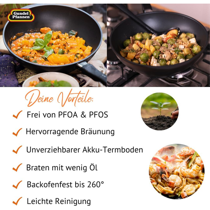 Wok-сотейник литий Gundel GUSS-WOK 30 см, антипригарний, PFOA-free, з ручкою, товсте дно Akku-Therm