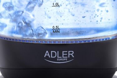 Електричний чайник Adler AD 1224, 1.7 л, чорний/прозорий, 2200 Вт