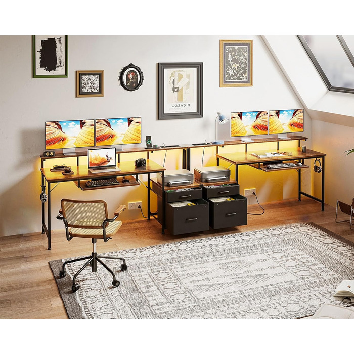 Ігровий стіл Coleshome з LED підсвіткою, ящиками та USB-роз'ємами (140x48 см, коричневий)