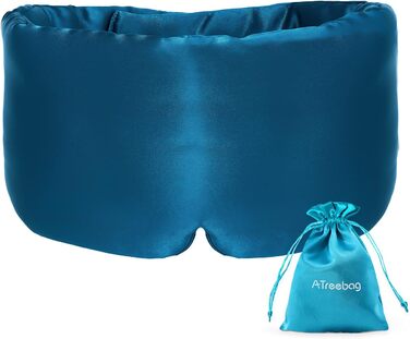 Шовкова маска для сну ATreebag для жінок і чоловіків, 100% гіпоалергенна, велика нічна маска для очей з регульованою застібкою, для дому та подорожей, павиний синій