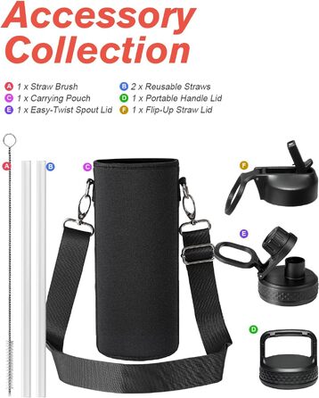 Термопляшка Coolflask з соломинкою та 3 кришками, 1.2 л, нержавіюча сталь, червона — ізольована спортивна пляшка для води, офісу та подорожей, герметична