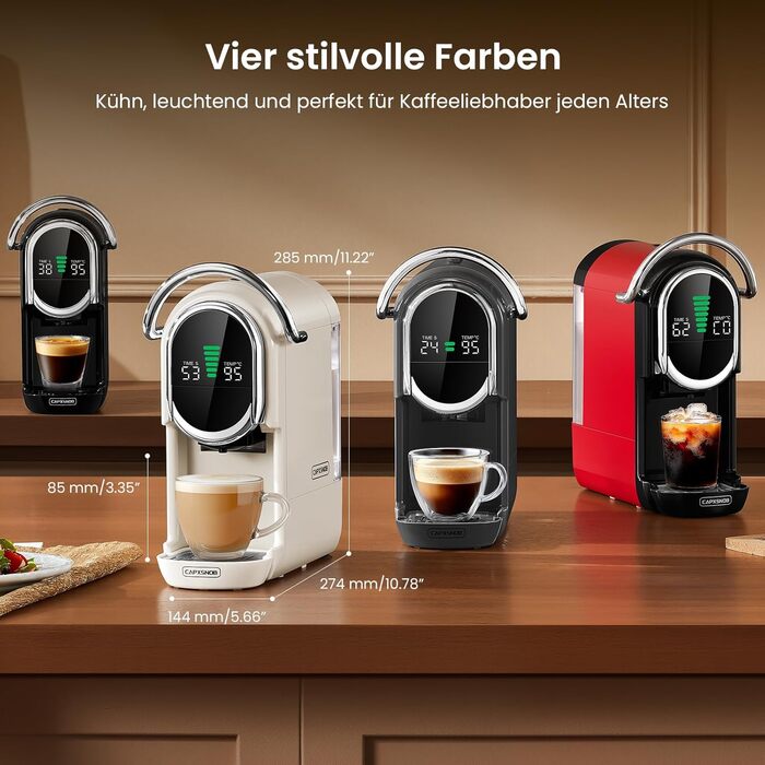 Кавомашина Magician1 Mini Kapselmaschine 5в1 для Nespresso, Dolce Gusto, Lavazza A Modo Mio, ESE 44, кавової гущі | 20 бар, 1450 Вт, LED-дисплей, 7 рівнів води | для дому та офісу, червона