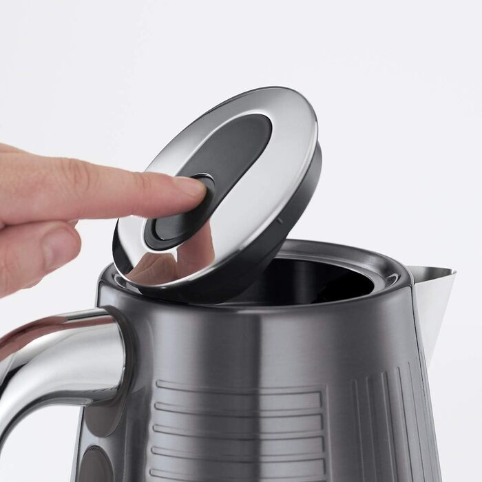 Тостер Russell Hobbs Geo Edelstahl Grau на 2 тости, нержавіюча сталь, сірий. Широкі слоти, підставка для булочок, 6 режимів, розморожування, підігрів, швидкий нагрів 1640 Вт