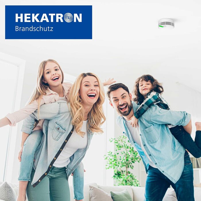 Датчик диму Hekatron Genius Plus з батареєю на 10 років – Тест-переможець Stiftung Warentest – Зроблено в Німеччині – з клейкою підкладкою – з підтримкою додатку – 1 шт.