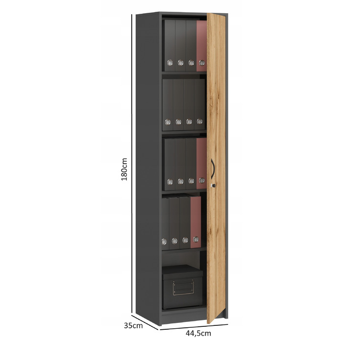 Стелаж SaraMeble 44,5 x 180 x 35 см, антрацит, дуб вотан, графіт