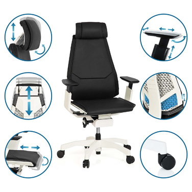 Офісний крісло GENIDIA PRO WHITE - шкіряне, чорне, hjh OFFICE