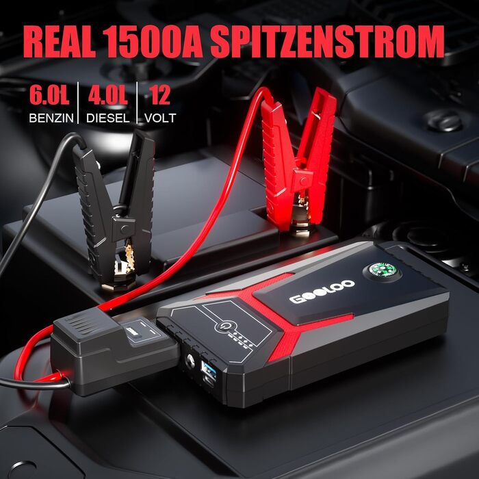 Пусковий пристрій GOOLOO A3 Jump Starter 1500A з компресором 150PSI та функцією Powerbank