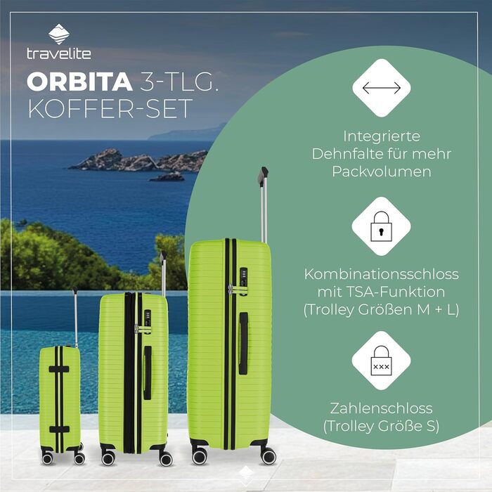 Набір валіз Travelite Orbita 3 шт. (L/M/S) з TSA замком та жорстким корпусом, Limone