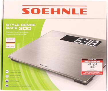Електронна вага для людей Soehnle Style Sense Safe 300 з великою LCD, нержавіюча сталь, антивідбиткова поверхня