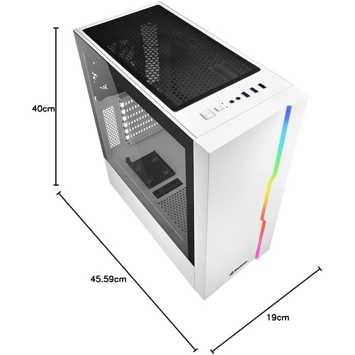 Корпус для ПК Sharkoon RGB Slider білий з підсвіткою, ATX, USB 3.0, скляна панель
