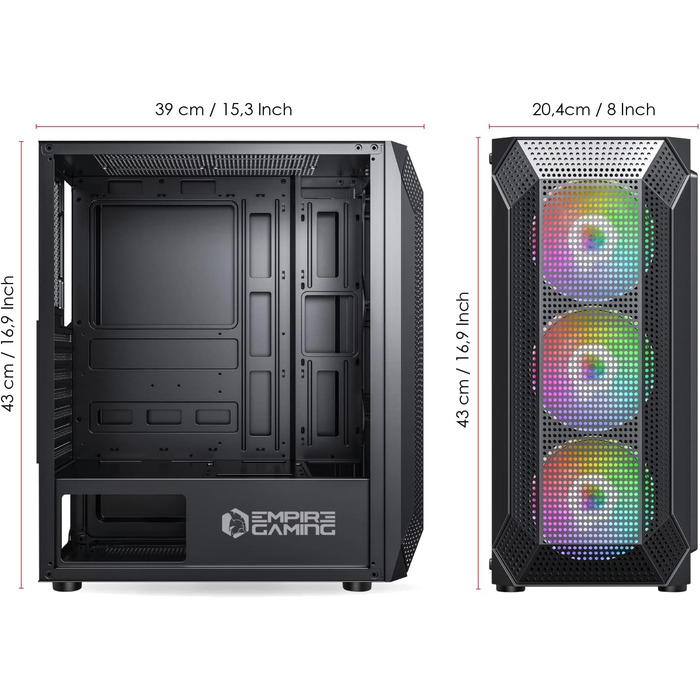 Ігровий корпус для ПК EMPIRE GAMING Ruby ARGB, середній Tower ATX/MATX/ITX, 4 вентилятори 120 мм, адресне підсвічування RGB, акрилова бічна панель, чорний