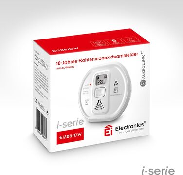 Детектор чадного газу Ei Electronics Ei208D з LCD-дисплеєм, 10 років роботи від батареї, автономний, білий (i-Series з дисплеєм)