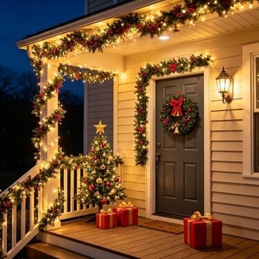 Світлодіодна гірлянда для вулиці та дому 25м 200 LED, теплий білий колір, 8 режимів, пульт керування та таймер, водонепроникна IP44, різдвяна ілюмінація для балкона та саду