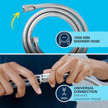 Набір душової лійки та шлангу Grohe Vitalio 110, хром, 1,5м, 14 л/хв, 2 струмені