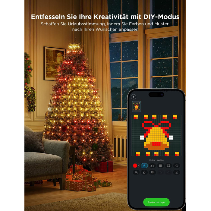 Розумна гірлянда Govee для ялинки, 480 LED RGBIC, 2м*24, водонепроникна IP65, для дому, 60+ режимів, сумісна з Alexa, зелений дріт