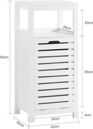 Шафа для білизни SoBuy BZR67-W з висувним мішком, білий, 42x90x30 см – кошик для прання, органайзер для ванної