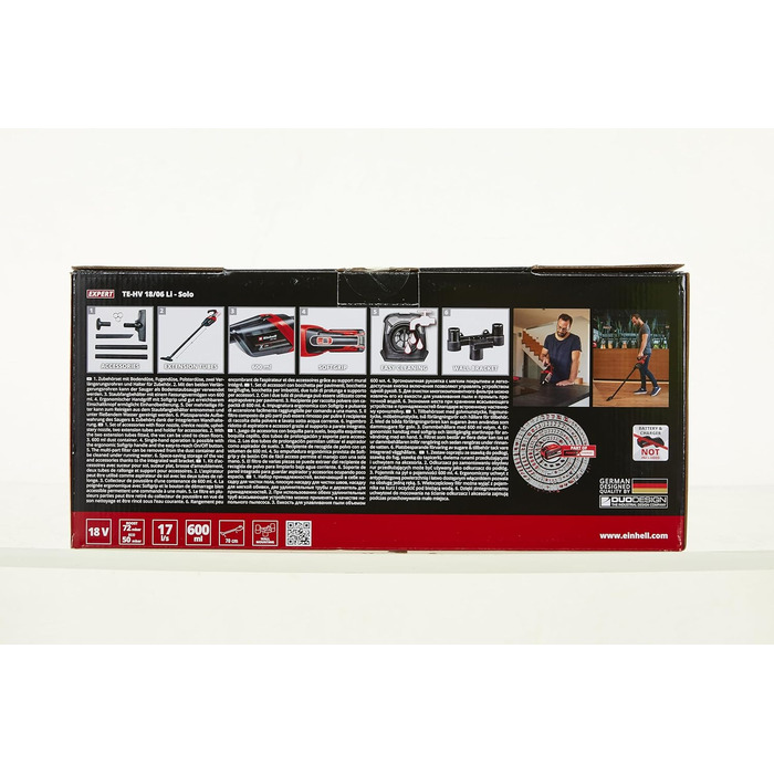 Акумуляторний ручний пилосос Einhell TE-HV 18/06 Li-Solo Power X-Change 18В, 72 мбар, насадки для щілин, меблів та підлоги, контейнер 0,6 л, без акумулятора і зарядного, нова модель
