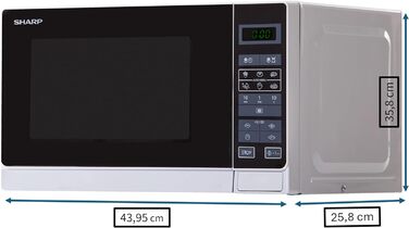 Мікрохвильова піч Sharp R242INW, 20 л, 800 Вт, 5 режимів, 8 авто програм, розморожування за вагою і часом, дитячий захист, енергозбереження, скляний піддон 25,5 см, срібляста