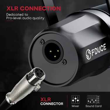 Динамічний XLR-мікрофон FDUCE SL40X для вокалу, подкастів, ігор, стрімінгу, мовлення, кардіоїдна діаграма, повністю металевий корпус, ізоляція голосу, чорний