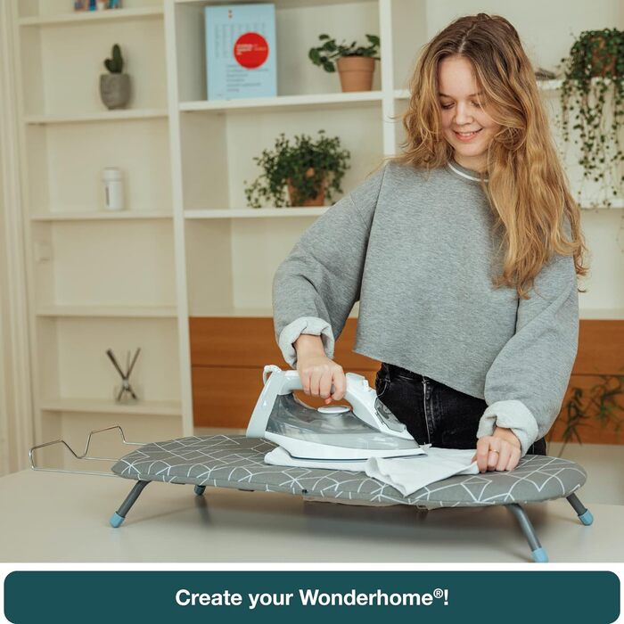 Складна прасувальна дошка WONDERHOME з патентом, з відкидними ніжками, сіра та блакитна, компактна для дому