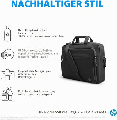 Сумка-чохол для ноутбука HP Professional до 15.6 дюймів, водовідштовхуюча, з RFID-захистом та подвійними замками, чорна