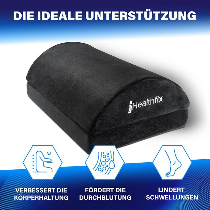 Підставка для ніг під стіл Healthfix® Ergonomische Fußstütze | Регульована висота, з м'якою підкладкою | Для офісу та дому, чорна