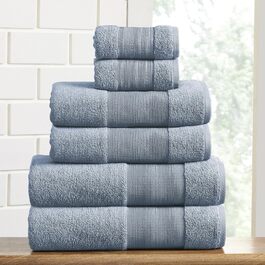 Набір рушників Modern Threads Air Cloud, 6 шт, 100% бавовна Zero-Twist, сині, супервбираючі та швидковисихаючі, 500 г/м², м'які та пухнасті – банні, для рук і обличчя