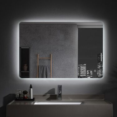Великий LED-дзеркало для ванної кімнати Badspiegel 120x70 см з підсвічуванням, сенсорне управління, антизапар, регулювання яскравості, для ванної/вітальні, біле світло