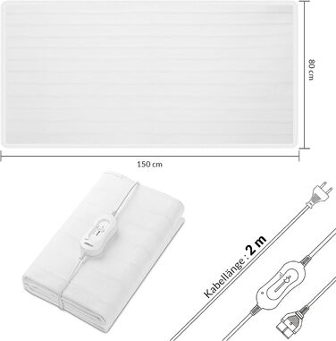 Електрична простирадло Monzana 150x80 см, 3 режими, 60 Вт, біла, з захистом від перегріву, для ліжка, прана у машинці