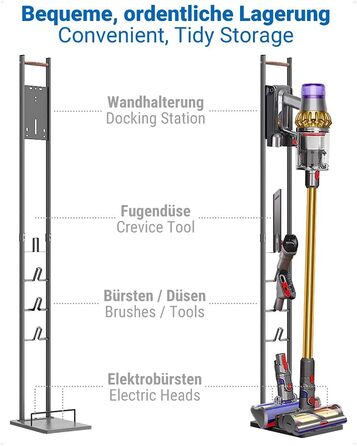 Підлогова стійка-утримувач для пилососів Dyson V15s/V15/V12/V11/V10/V8/V7/V6, універсальна підставка для аксесуарів, покращена преміум-версія, сірий колір, Ecooe