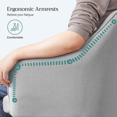 Офісний стілець SONGMICS, обертовий, регульований, до 110 кг, дихаюча бавовняна суміш, для робочого кабінету, світло-сірий