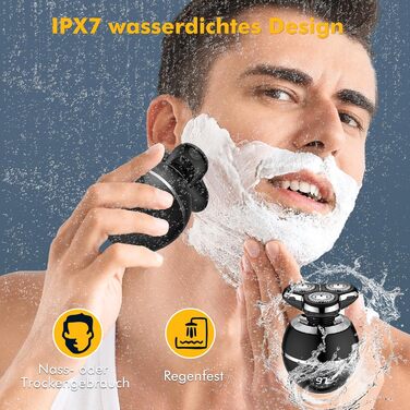 Електробритва ETENTOUS для чоловіків 3D, бездротова, водонепроникна IPX7, тример для бороди, сухе та вологе гоління, LED-дисплей, 8 насадок