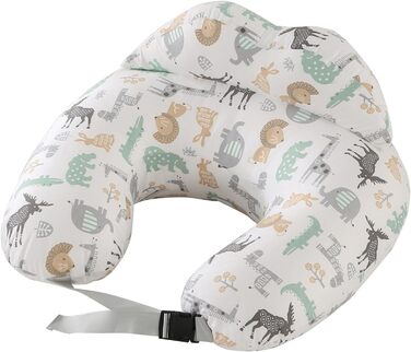 Подушка для годування SHANNA XXL, багатофункціональна, з регульованим поясом, 100% бавовна, знімний чохол, для грудного та пляшкового вигодовування, дизайн 'Лісові тварини'