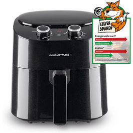 Аерофритюрниця GOURMETmaxx 4,5 л, 1400 Вт, 8 програм, LCD-дисплей, таймер, сталева, чорна – електрична фритюрниця для здорового приготування без олії